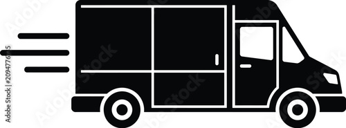 Fotografi Black vector graphic illustration of a fast delivery van moving quickly across a