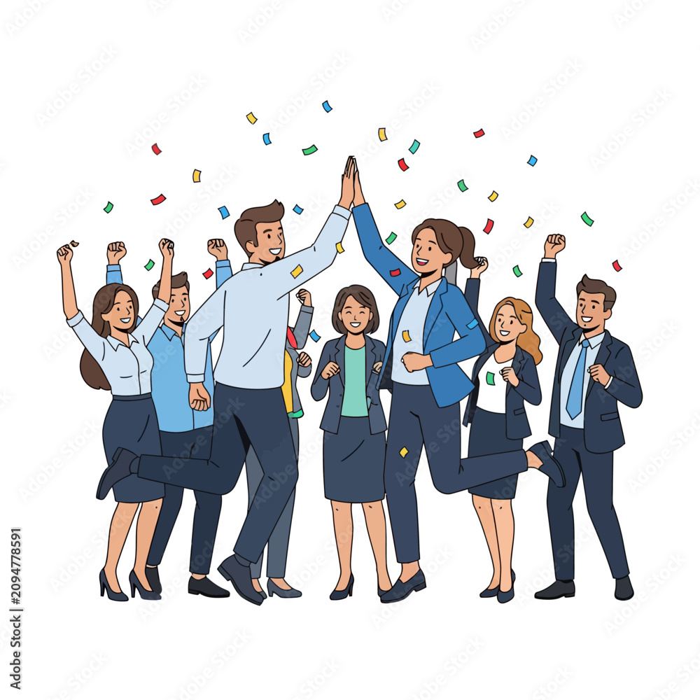Obraz premium Diverse Business Team Celebrating Success with Confetti High Five