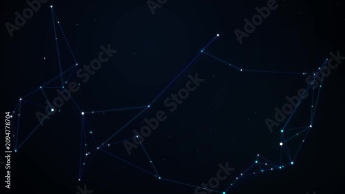 Futuristic professional digital network plexus structure with data connections moving and pulsing through dark