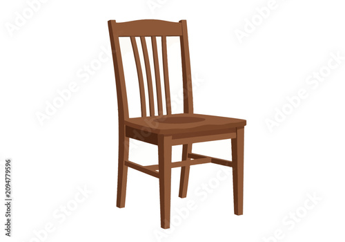 Classic Dark Brown Wooden Dining Chair with Vertical Slatted Backrest and Four Legs, Isolated on Plain White Background, Traditional Furniture Design for Home or Restaurant Decor.