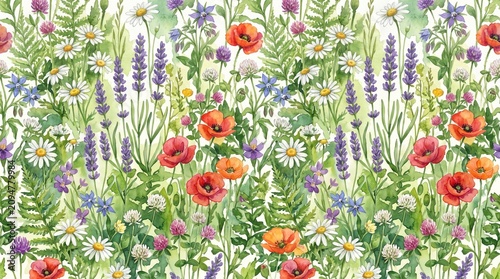 Vibrant floral pattern, colorful flowers, seamless botanical design, garden blooms