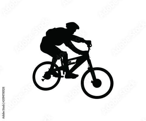 Mountain biker riding bicycle extreme sport vector silhouette