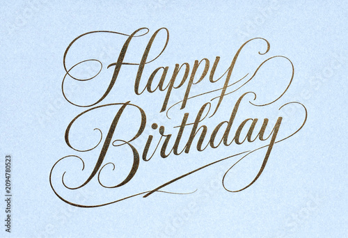 Obraz na plátně Elegant gold cursive happy birthday greeting card design on light background per