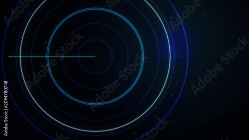 Modern professional digital radar scanner display with blue concentric circles radiating sweeping line movement