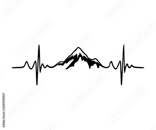 Mountain heartbeat pulse line nature lover vector silhouette