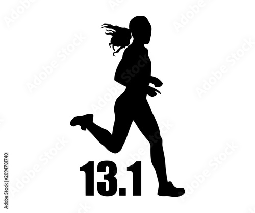 Female half marathon runner 13.1 miles fitness vector silhouette