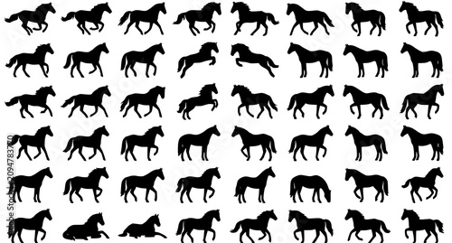 Photos Horse Silhouette Vector Set with Galloping Jumping Standing and Resting Horse Po