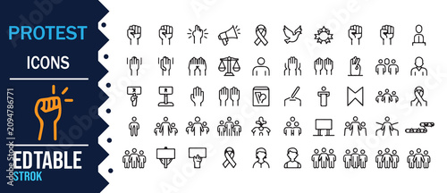 Tableau sur toile Political Activism Hand Signs Editable Stroke Icons