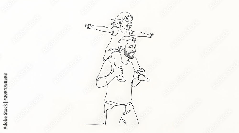 Fototapeta premium Minimalist line art father carrying daughter
