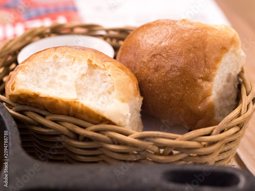Freshly Baked Dinner Rolls in Woven Basket