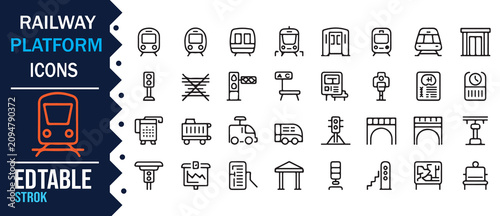 Railway Station Services and Passenger Line Icons