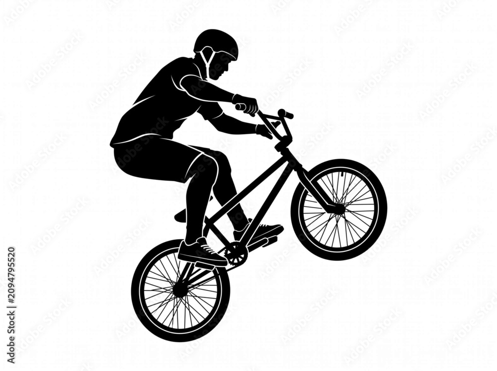 Obraz premium BMX Rider Performing Jump Trick Silhouette Vector Illustration
