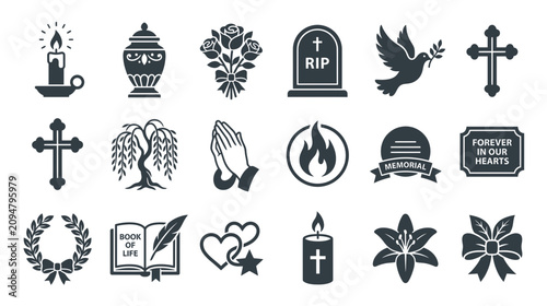 Принти на полотні Funeral and Memorial Icons: Grief, Remembrance, Sympathy, Loss, Condolence