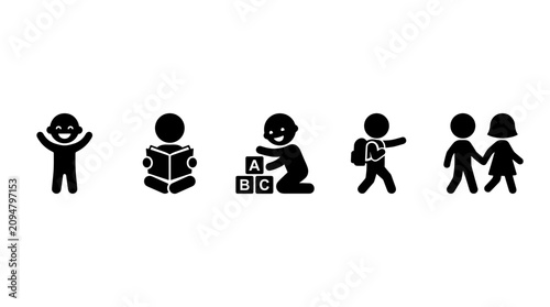 Set of silhouettes depicting preschool children activities