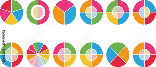 Foto Pie and donut chart illustration collection featuring colorful segments, data vi