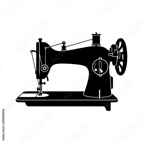 Quadro su tela Sewing Machine Silhouette with Black and White Design and Mechanical Components