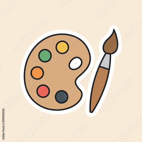 Art Palette and Paintbrush Cartoon Sticker Vector