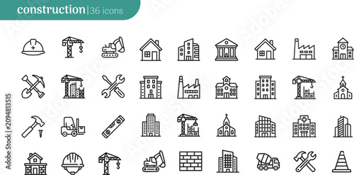 Cuadro en lienzo construction editable icon set modern building tools engineering vector symbols