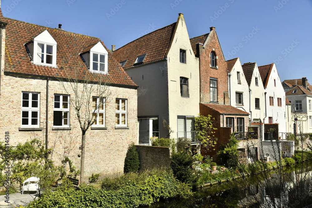 Fototapeta premium Façades arrières des maisons le long d'un des canaux à Bruges (Brugge) 