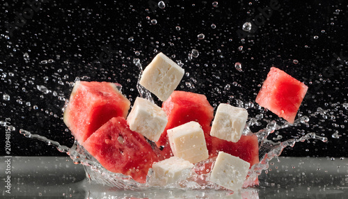 White cheese and watermelon