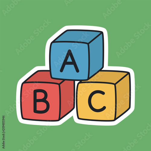 ABC Alphabet Toy Blocks Cartoon Sticker Vector Icon