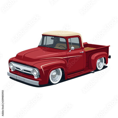 Vintage Red Pickup Truck, Classic American Automobile, Custom Rod