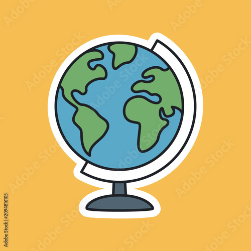 Earth Globe Geography Cartoon Sticker Vector Icon