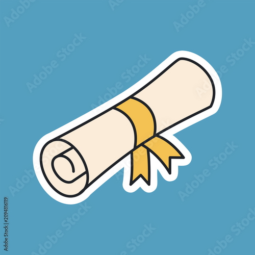 Rolled Diploma Certificate Scroll Cartoon Sticker Vector