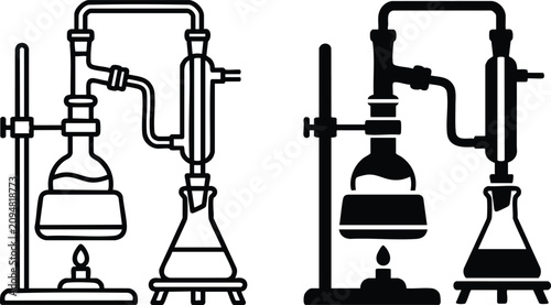 Fotografi Scientific laboratory distillation apparatus icon showing experiment glassware s