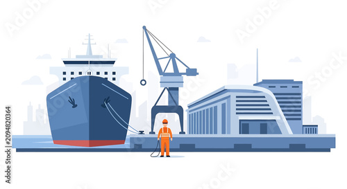 Man in orange uniform standing beside ship.