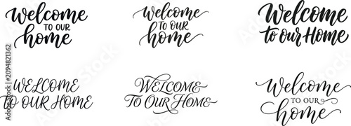 Welcome Home Sign Vector Illustration with Handwritten Typography and Greeting Style