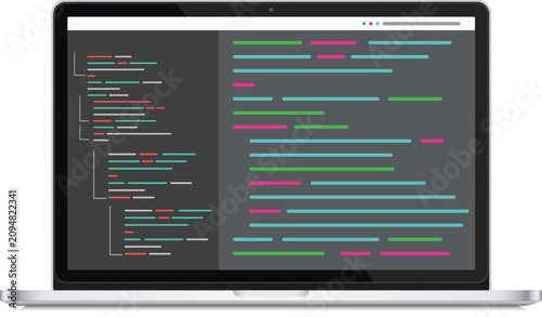 Tableau sur toile Code Editor Laptop Flat Vector Illustration of IDE Software Interface with Synta
