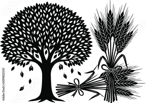 Tree transforming into wheat bundle illustration