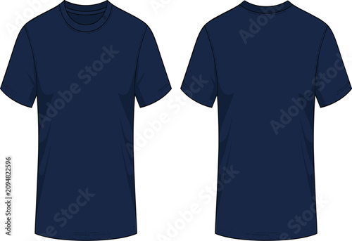 Konstfotografi Blank dark blue men t-shirt vector mockup set, front and back flat views templat
