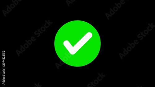 Green Circle Check Mark Icon with White Tick on Black Background Loop