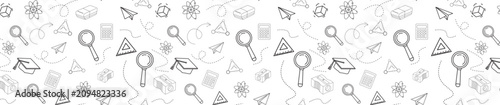 Black and White Seamless Pattern with Business, Education and Communication Icons