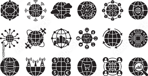 Photos Global technology network icons vector collection featuring AI, IoT, cloud compu