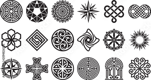 Obraz na plátně Abstract geometric ornament symbols vector collection featuring mandalas, labyri