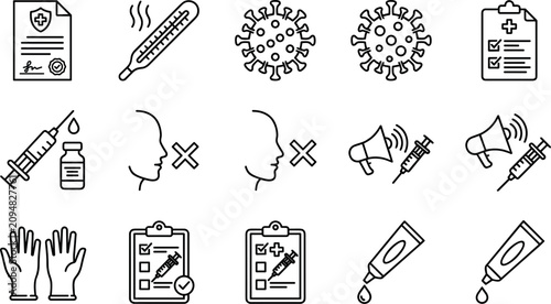 Fotografía Vector linear virology and infectious disease line icon set featuring virus mole