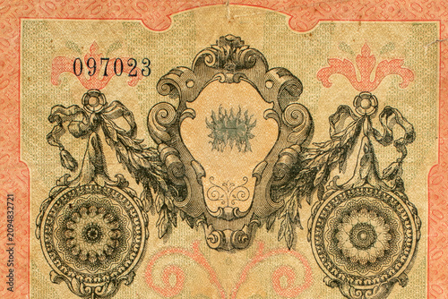 Detail of a 19th-20th century paper bill, macro shot.
