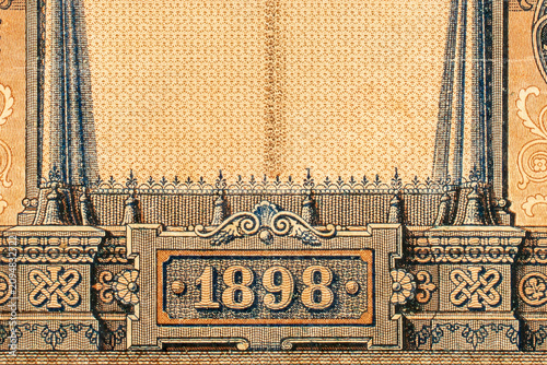 Detail of a 19th-20th century paper bill, macro shot.