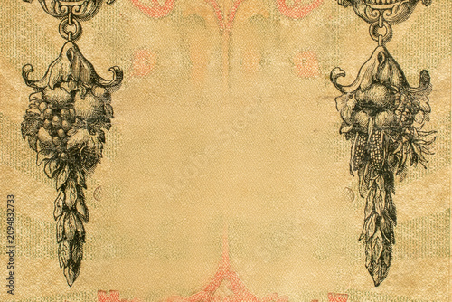 Detail of a 19th-20th century paper bill, macro shot.