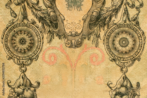 Detail of a 19th-20th century paper bill, macro shot.