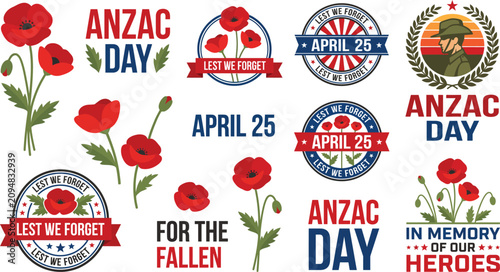 Cuadro en lienzo ANZAC Day and Remembrance Day patriotic collection pack with poppy flowers and s
