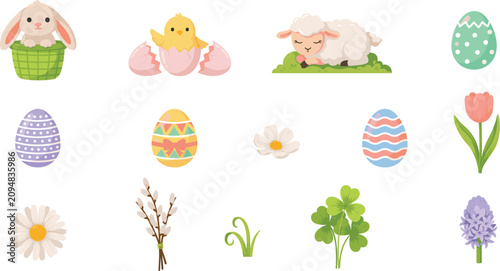 Fotografía Cute Easter and Spring Vector Element Set featuring Cartoon Bunny Baby Chick Lam