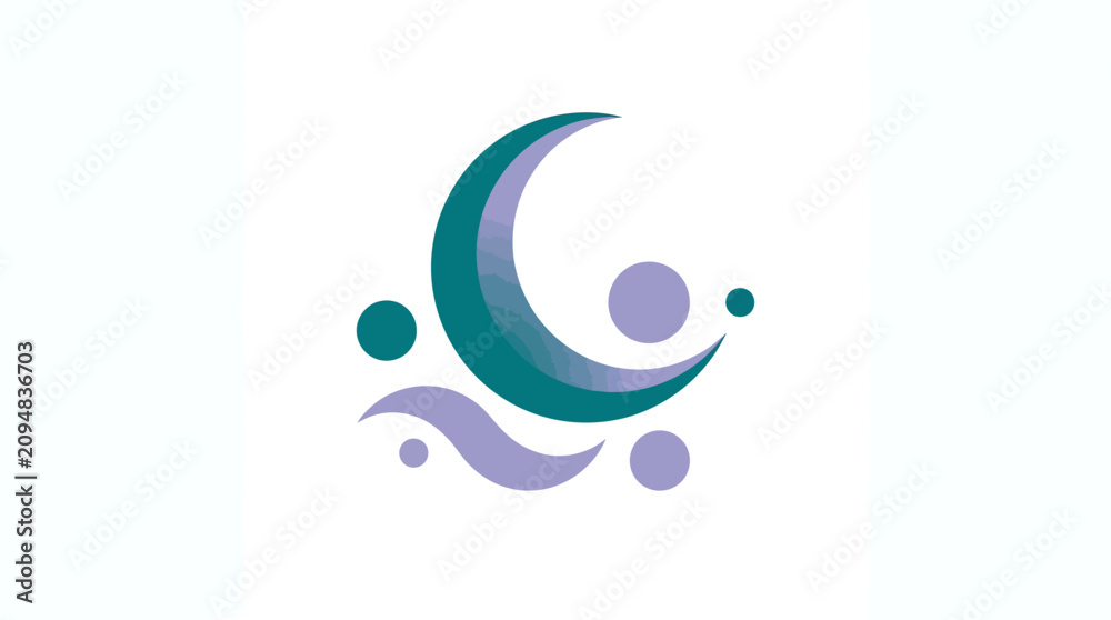 Fototapeta premium Abstract crescent moon and waves logo icon on white background