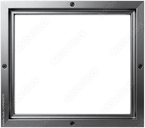 A gunmetal gray floating picture frame with premium industrial design, realistic metallic finish