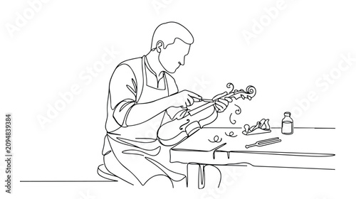 Fotografie Violin maker crafting a musical instrument, luthier at work, continuous line art