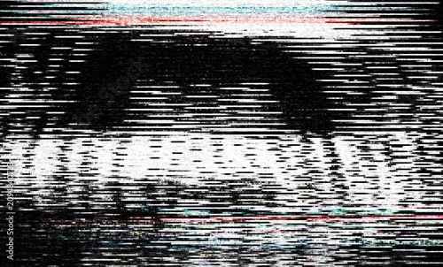 Retro VHS background. Glitch art scan line background. TV scan line monitor for old technology concept. Glitch camera effect.	
