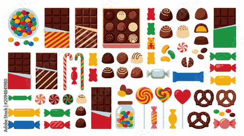 Canvastavla Sketchy flat textured illustration of a colorful confectionery collect